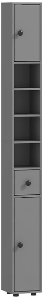 Kleankin Mobile bagno a 4 ripiani con cassetto, pannello truciolare e design snello, 20x20x180 cm, Grigio | Aosom Italy