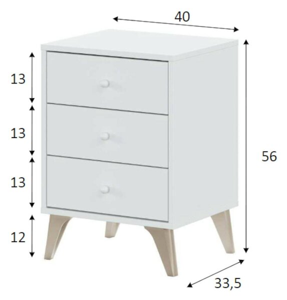 Comodino 1 ripiano bianco e rovere 40x33x56h cm - Attina
