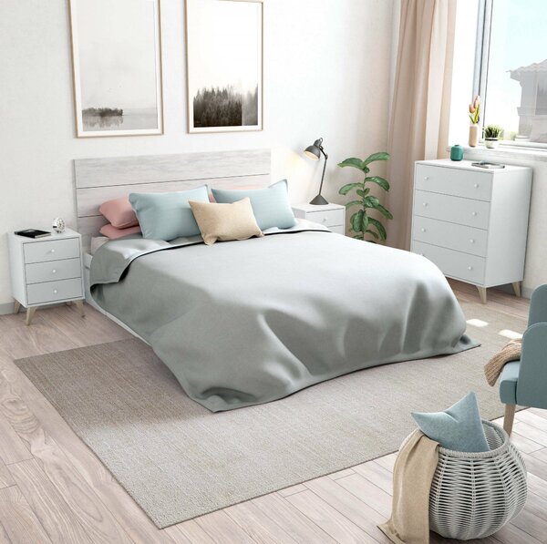 Comodino 1 ripiano bianco e rovere 40x33x56h cm - Attina
