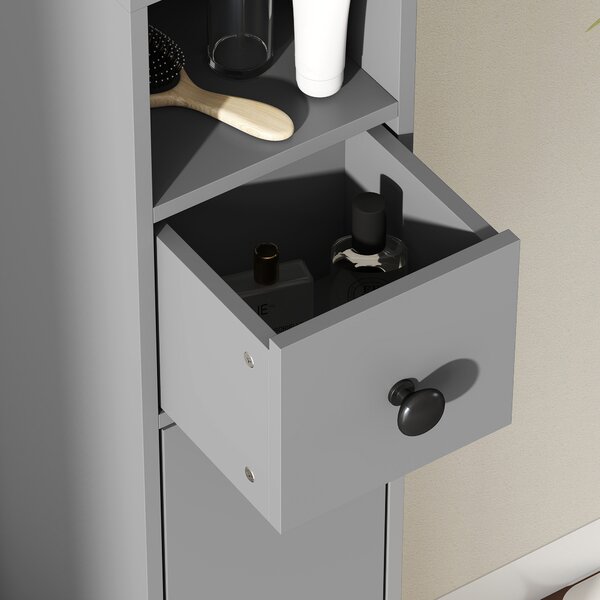 Kleankin Mobile bagno a 4 ripiani con cassetto, pannello truciolare e design snello, 20x20x180 cm, Grigio | Aosom Italy