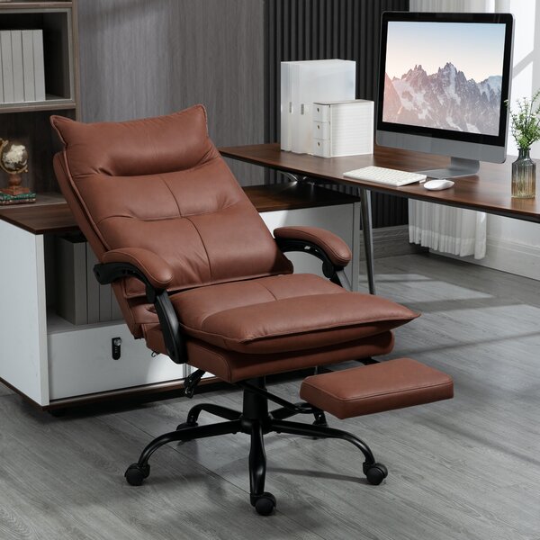 Vinsetto Sedia regolabile da ufficio con massaggio e riscaldamento, poggiapiedi, fino a 120 kg, 66x74x121,5 cm, Marrone | Aosom Italy