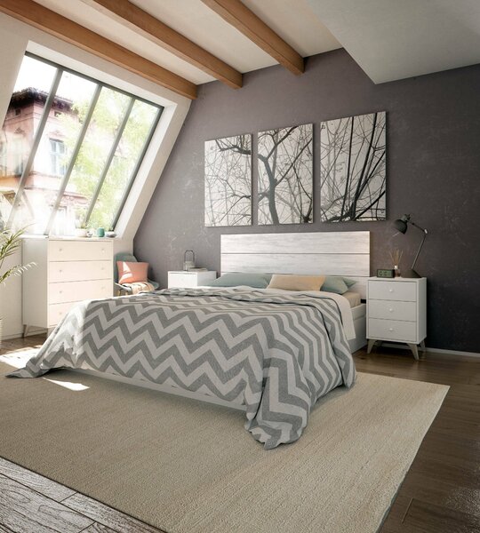 Comodino 1 ripiano bianco e rovere 40x33x56h cm - Attina