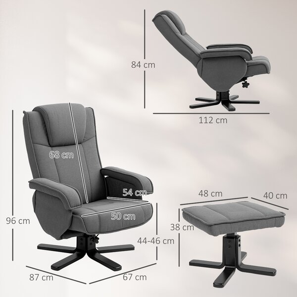 HOMCOM Poltrona relax basculante con poggiapiedi, rivestimento in tessuto effetto velluto, poltrona imbottita girevole, struttura in legno, grigio | Aosom Italy