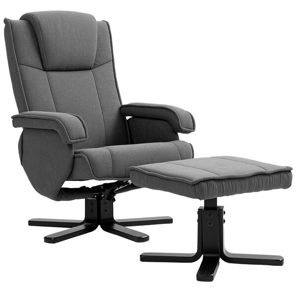 HOMCOM Poltrona relax basculante con poggiapiedi, rivestimento in tessuto effetto velluto, poltrona imbottita girevole, struttura in legno, grigio | Aosom Italy