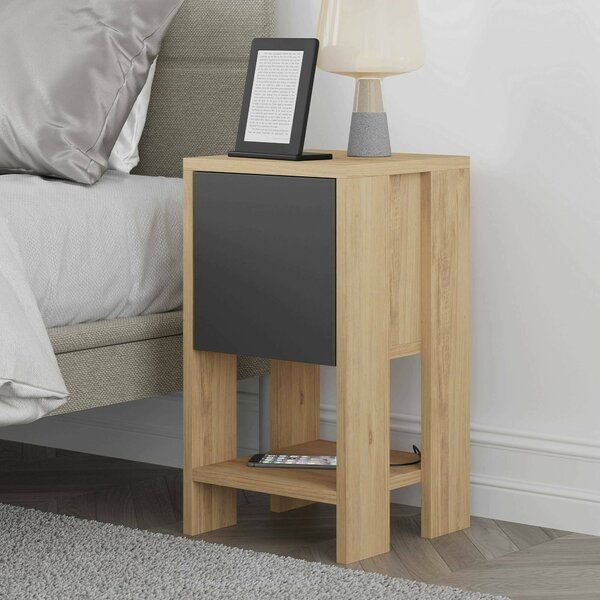 Comodino in legno quercia e antracite 30x30x55h cm - Filippa