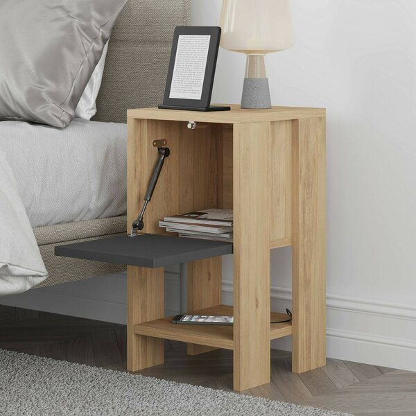 Comodino in legno quercia e antracite 30x30x55h cm - Filippa