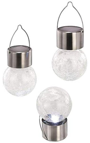 Lanterna solare da esterno CRACKLE BALL | SET di 3 luci a sospensione palla luce vetro rotto look luce albero appeso | illuminazione da giardino a LED luce da campeggio all'aperto | IP44 resistente alle intemperie bianco freddo 102308