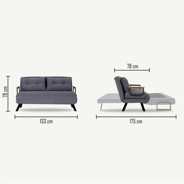 Divano letto comodo nero 133x78cm - Calvin