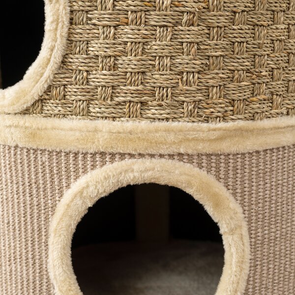 PawHut Tiragraffi a barile, barile a 3 piani per gatti con corda in sisal, 45x45x79 cm, Khaki e Marrone | Aosom Italy