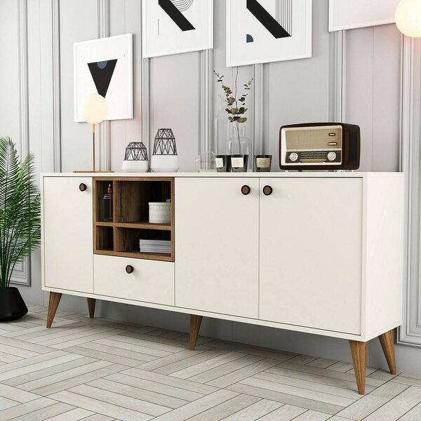 Credenza crema 180x35x81h cm 3 ante e 1 cassetto - Lucertola