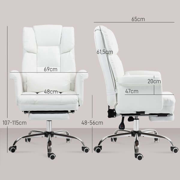 HOMCOM Sedia da ufficio ergonomica, regolabile in altezza 48-56 cm, schienale reclinabile, poggiapiedi, bianca | Aosom Italy