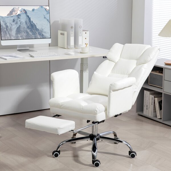 HOMCOM Sedia da ufficio ergonomica, regolabile in altezza 48-56 cm, schienale reclinabile, poggiapiedi, bianca | Aosom Italy