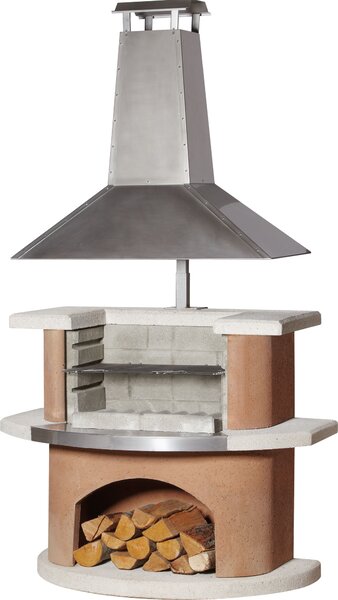 Barbecue da giardino Buschbeck camino Kampen bianco-terra con schermo in acciaio inox; 90123.000