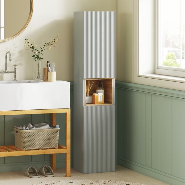 HOMCOM Armadio Alto per Bagno Colonna Stretta con Ripiano Aperto e Ripiani Regolabili 2 Porte Scanalate 30x24x140 cm Verde | Aosom Italy