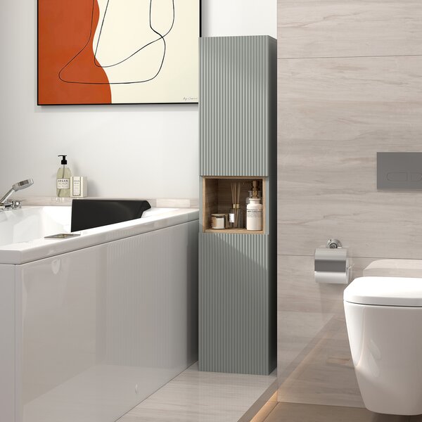 HOMCOM Armadio Alto per Bagno Colonna Stretta con Ripiano Aperto e Ripiani Regolabili 2 Porte Scanalate 30x24x140 cm Verde | Aosom Italy