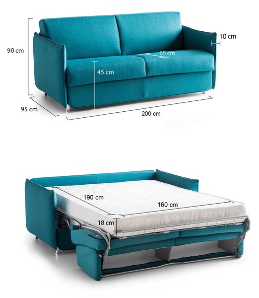 Divano letto classico azzurro 200x95cm - Cecina