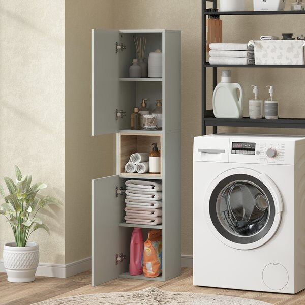 HOMCOM Armadio Alto per Bagno Colonna Stretta con Ripiano Aperto e Ripiani Regolabili 2 Porte Scanalate 30x24x140 cm Verde | Aosom Italy