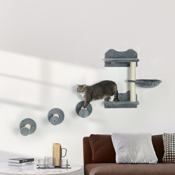 PawHut Gradini da arrampicata con Scala, tiragraffi e amaca per gatti, 40x28x73 cm, grigio e crema | Aosom Italy