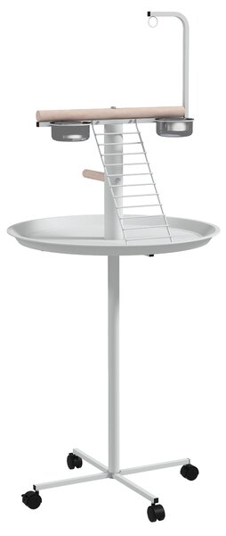 PawHut Posatoio libero per pappagalli con posatoio e 1 scala, 1 altalena e ciotole, 60x60x138 cm, Bianco e Naturale | Aosom Italy