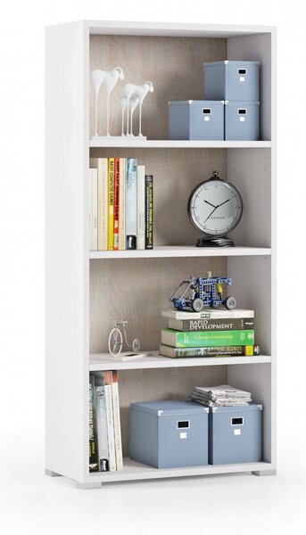Libreria 3 ripiani bianca e rovere 60x130h cm - Aky