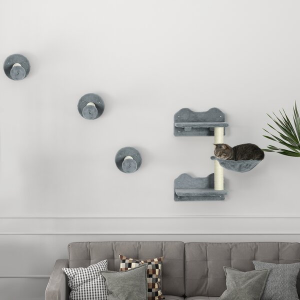 PawHut Gradini da arrampicata con Scala, tiragraffi e amaca per gatti, 40x28x73 cm, grigio e crema | Aosom Italy