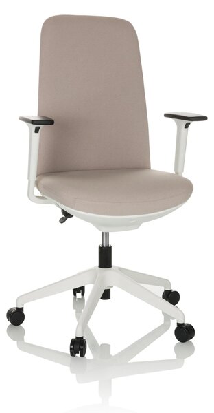 Sedia da ufficio NESTORA, rivestita in tessuto beige, regolabile in altezza, con braccioli