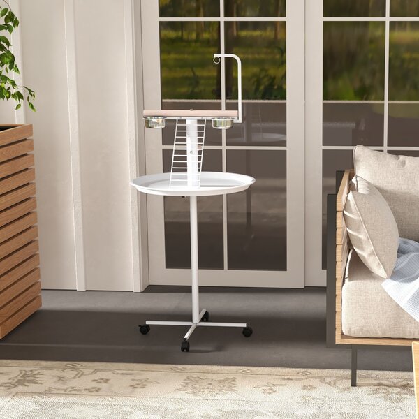 PawHut Posatoio libero per pappagalli con posatoio e 1 scala, 1 altalena e ciotole, 60x60x138 cm, Bianco e Naturale | Aosom Italy