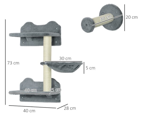 PawHut Gradini da arrampicata con Scala, tiragraffi e amaca per gatti, 40x28x73 cm, grigio e crema | Aosom Italy