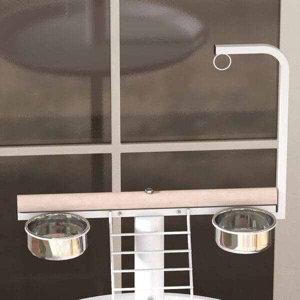 PawHut Posatoio libero per pappagalli con posatoio e 1 scala, 1 altalena e ciotole, 60x60x138 cm, Bianco e Naturale | Aosom Italy