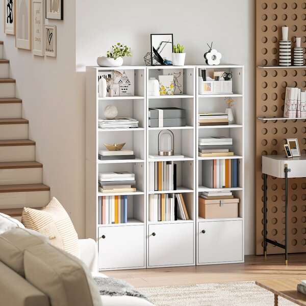 HOMCOM Libreria a 5 livelli con ripiani aperti e anta 40x30x156 cm Bianco | Aosom Italy