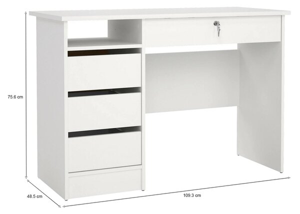 Scrivania lineare bianca 109x48cm con 3 cassetti - Franklin