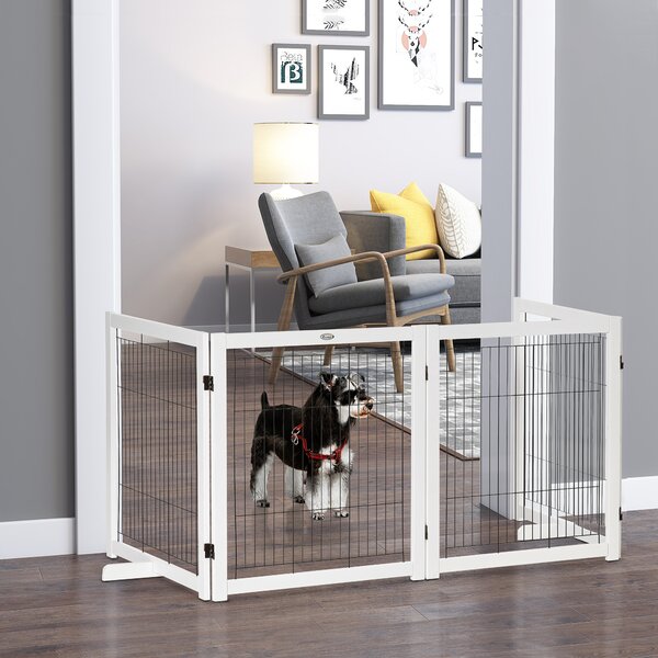 PawHut Cancelletto a 4 pannelli per Cani e animali Recinzione Autoportante con Piedini, 305x82 cm, Bianco | Aosom Italy