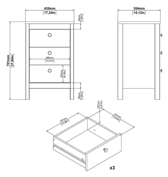 Comodino in legno bianco 43x38x70h cm - Lombardia
