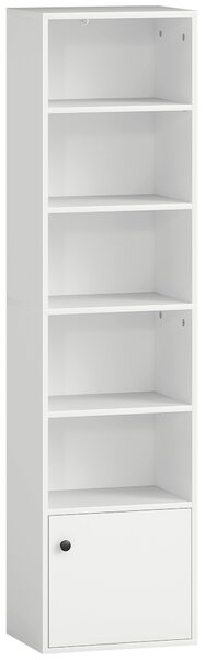 HOMCOM Libreria a 5 livelli con ripiani aperti e anta 40x30x156 cm Bianco | Aosom Italy
