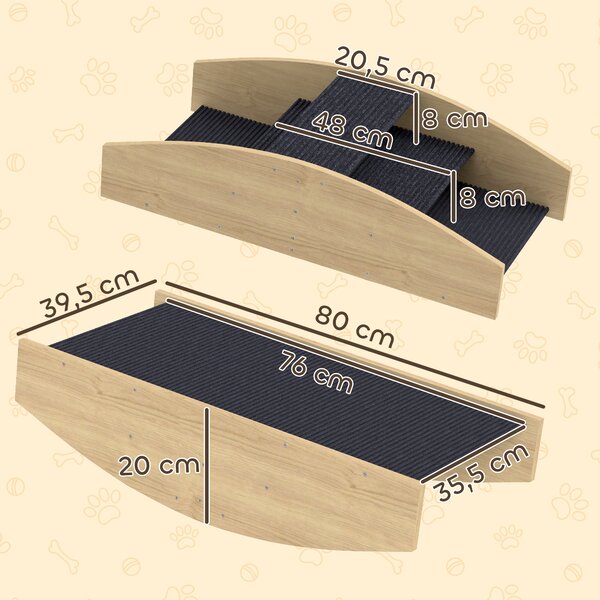 PawHut Altalena 2-in-1 per cani con scaletta, antiscivolo e abete, 80x39,5 cm, Legno naturale | Aosom Italy