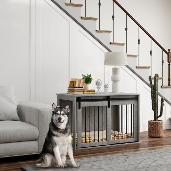 PawHut Box per cani con porta scorrevole, ventilazione, pannello di truciolato e acciaio, 98x58x61 cm, Grigio | Aosom Italy