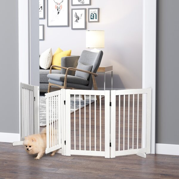 PawHut Cancello divisorio per cani Autoportante con piedi, per porte Scale e Porte, Cucina e Corridoio, 220x91 cm, Bianco | Aosom Italy