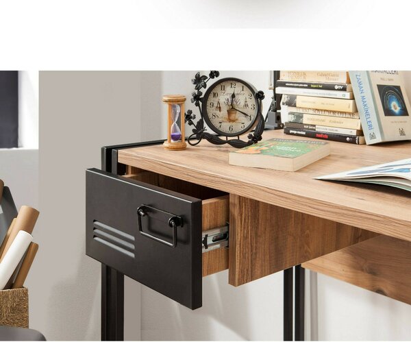Scrivania lineare quercia e nera 139x60cm metallo - Grimilde