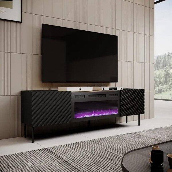 Cama Armadio RTV con camino elettrico ONDA 180x40x39-58 nero (in piedi o a parete), Nero, Truciolato, Nero, Truciolato, 1 ripiano/scaffale, Laminato