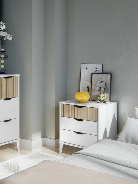 Comodino in legno bianco e rovere 44x33x50h cm - Jessa