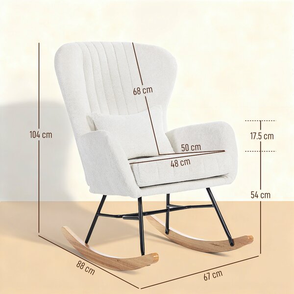 HOMCOM Poltrona a dondolo, sedia a dondolo con cuscino, seduta imbottita, schienale alto, 67 x 88 x 104 cm, bianco | Aosom Italy