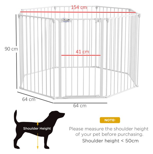 PawHut Recinto 2-in-1 per cuccioli e barriera, 8 pannelli, porta bloccabile, acciaio, altezza 90 cm, bianco | Aosom Italy