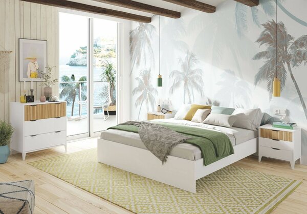 Comodino in legno bianco e rovere 44x33x50h cm - Jessa