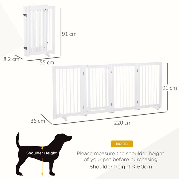 PawHut Cancello divisorio per cani Autoportante con piedi, per porte Scale e Porte, Cucina e Corridoio, 220x91 cm, Bianco | Aosom Italy