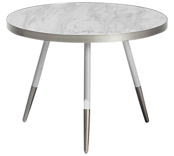 Tavolino da Salotto Base Argento Effetto Marmo Bianco tavolo laterale Beliani