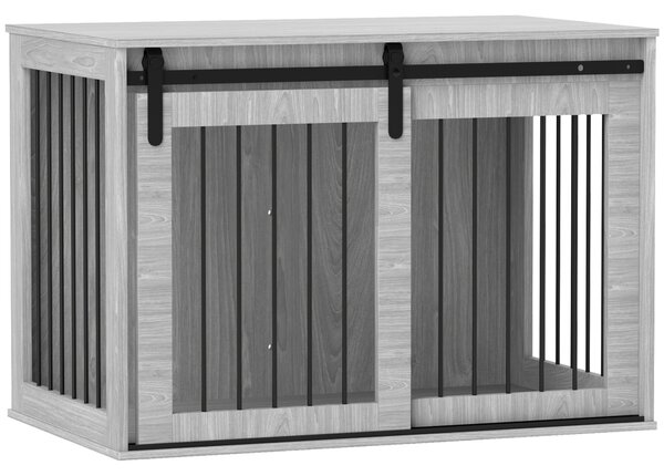PawHut Box per cani con porta scorrevole, ventilazione, pannello di truciolato e acciaio, 98x58x61 cm, Grigio | Aosom Italy