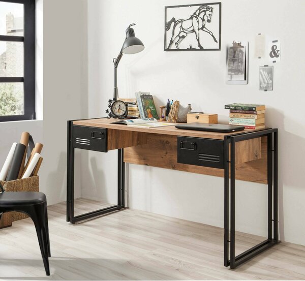 Scrivania lineare quercia e nera 139x60cm metallo - Grimilde