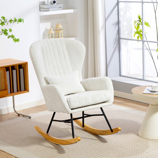 HOMCOM Poltrona a dondolo, sedia a dondolo con cuscino, seduta imbottita, schienale alto, 67 x 88 x 104 cm, bianco | Aosom Italy