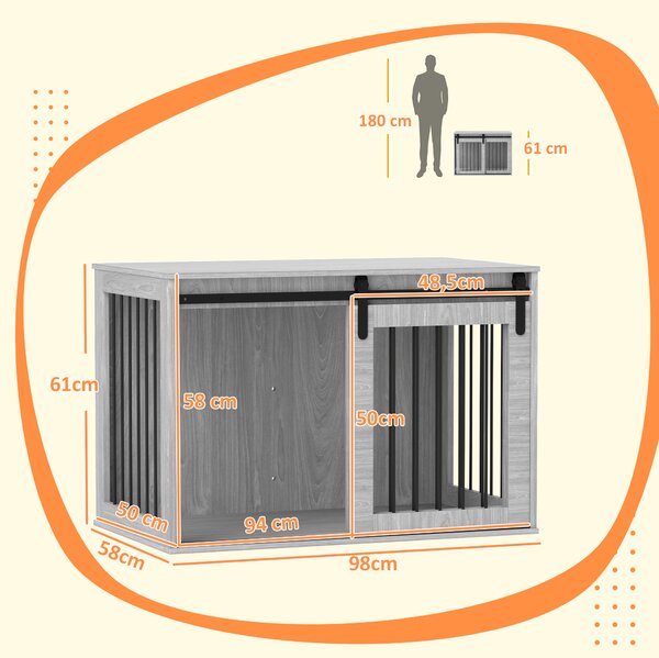 PawHut Box per cani con porta scorrevole, ventilazione, pannello di truciolato e acciaio, 98x58x61 cm, Grigio | Aosom Italy