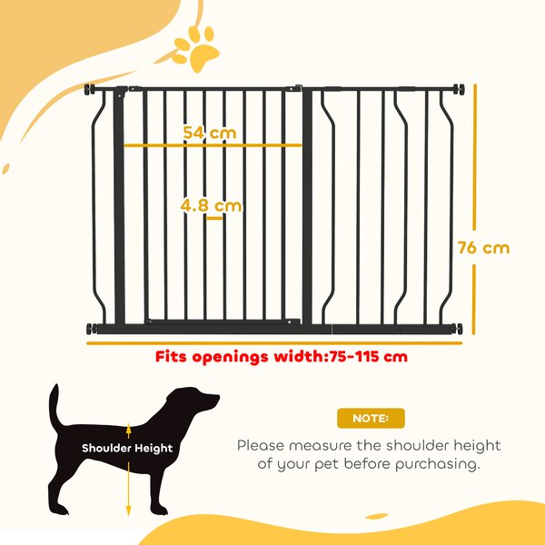 PawHut Cancelletto per Cani, Montaggio a Pressione e Lunghezza Regolabile, in Acciaio/ABS, 75-115x76 cm, Nero | Aosom Italy